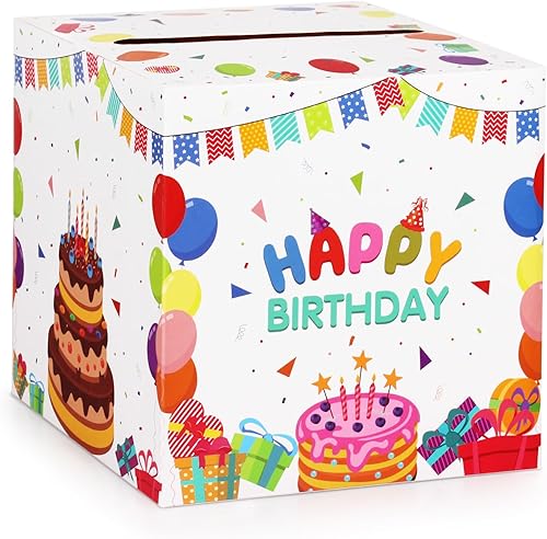 Caja de tarjetas de feliz cumpleaños, regalos de fiesta, buzón de cartón, caja de dinero para niños, bebés, adultos, fiesta de cumpleaños, mesa de