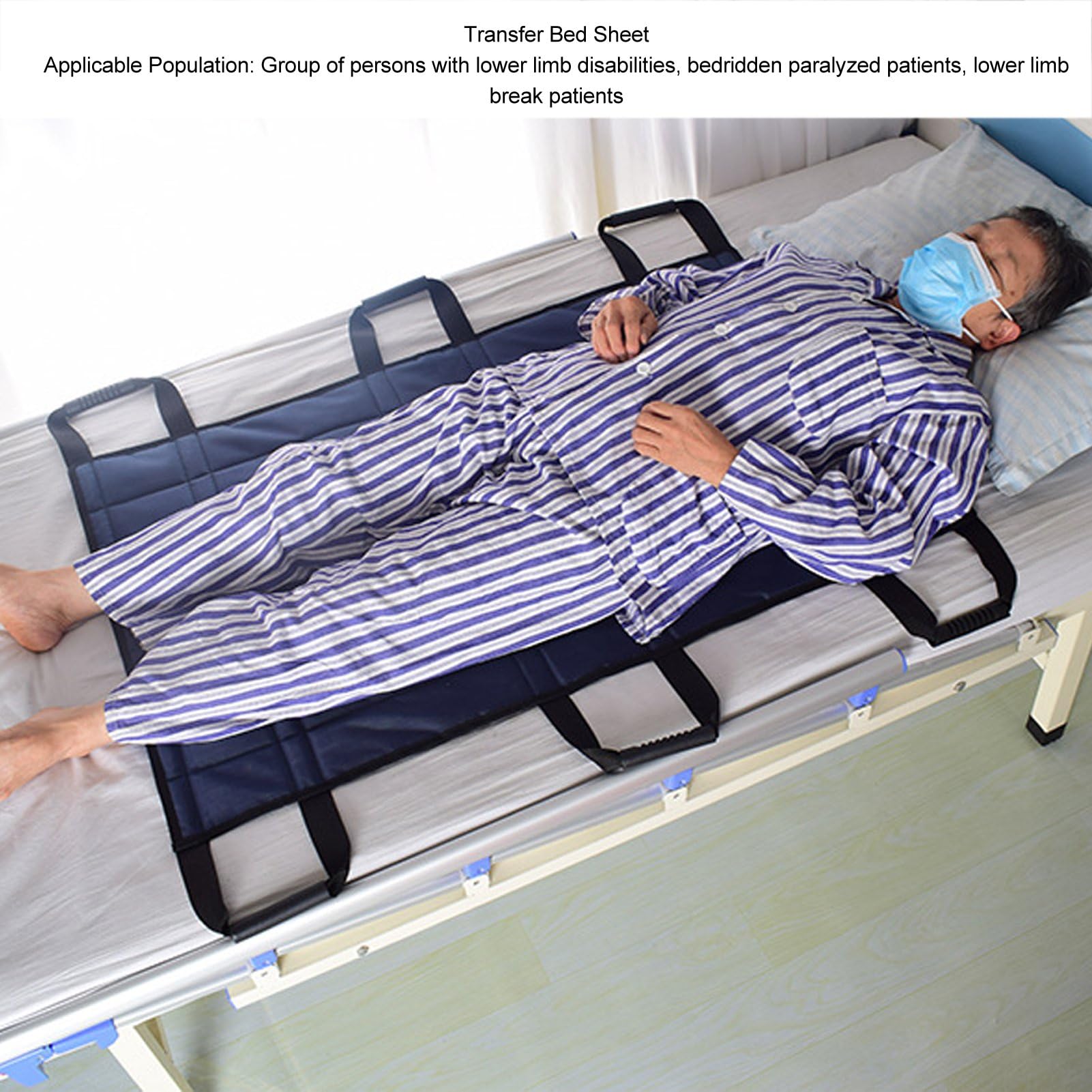Almohadilla de cama de posicionamiento multiusos con asas, hoja de transferencia lavable reutilizable para girar el reposicionamiento de elevación, cinturones de tabla de transferencia de sábanas de