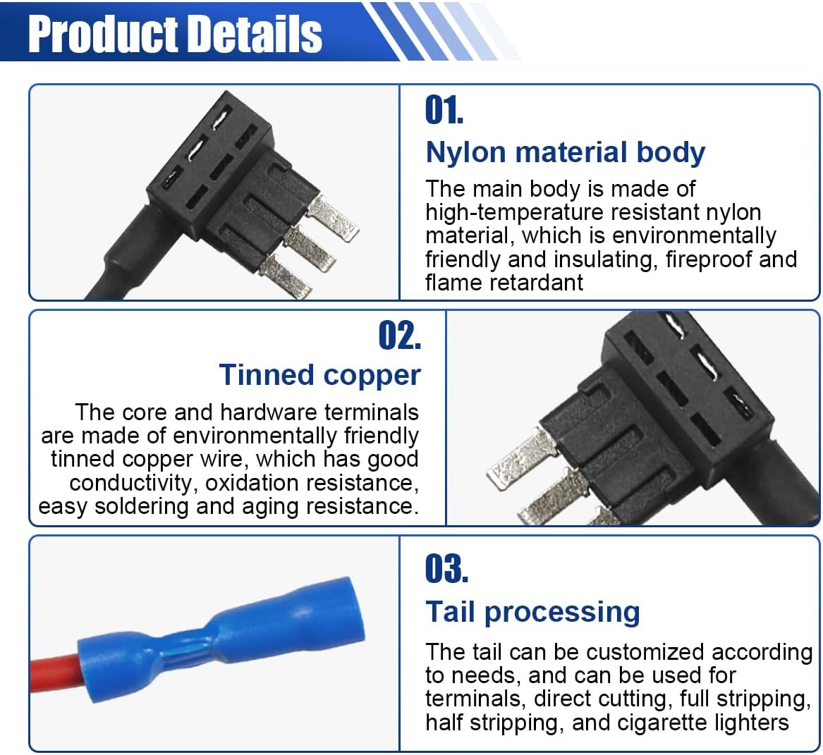 12V Car Add-a-Circuit Fuse Tap Adapter, Mini Blade Fuses Holder Automotive Fuse Adapter, 3 ATM Fuses Tap Replacement for Car Truck Boat (2PCS)