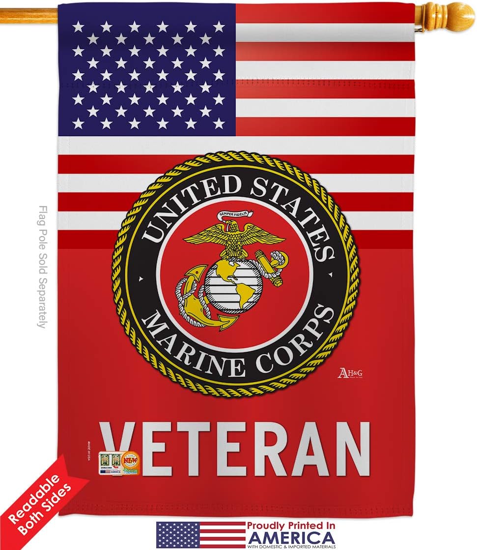 US Marine Corps Veteran Garden House Flags Set Armed Forces USMC Semper Fi United State American Military Retire Official Small Decorative Gift Yard Banner Double-Sided Made In USA 28 X 40