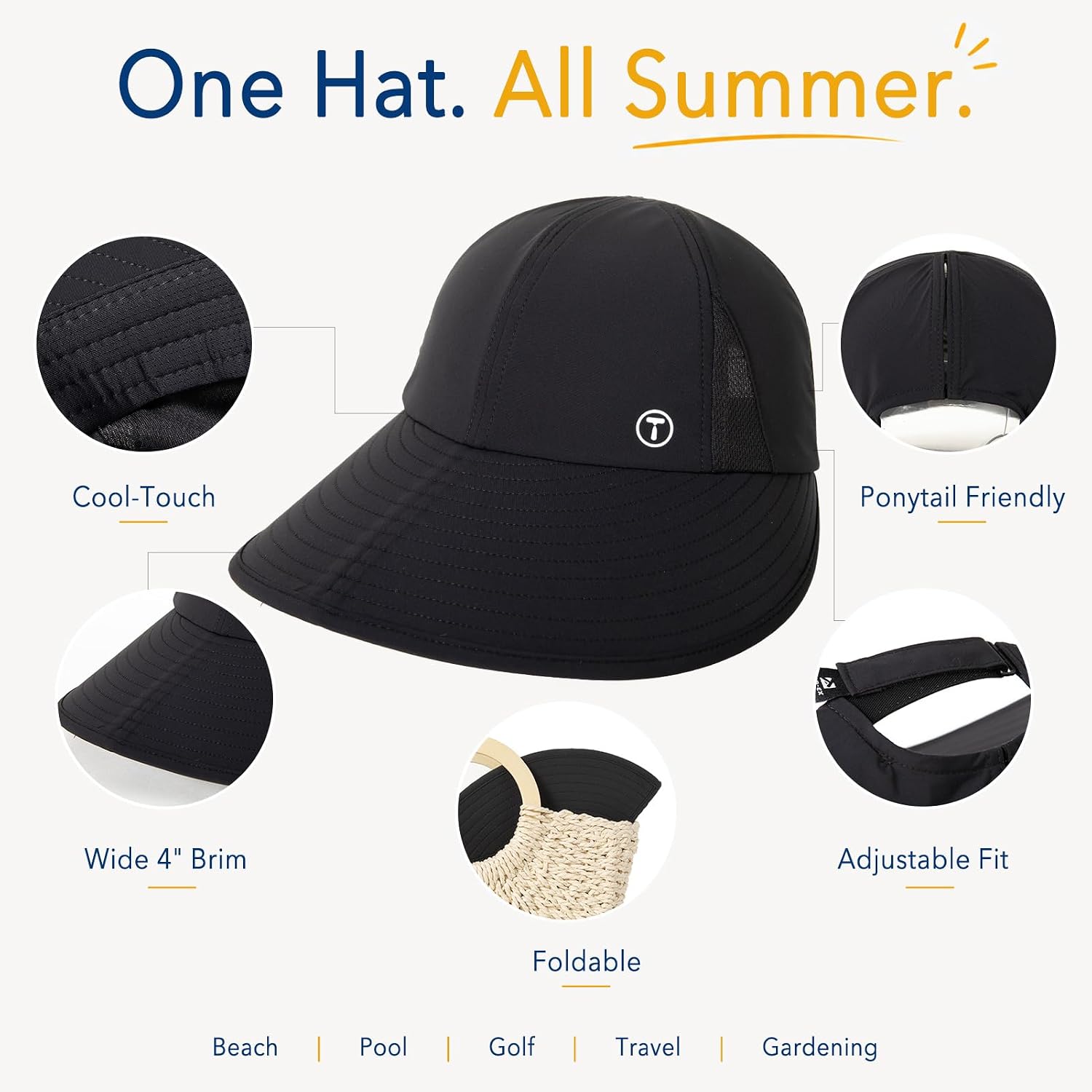 ChicPony™ Wide Brim Sun Hat Women UV Protection High Ponytail Baseball Cap