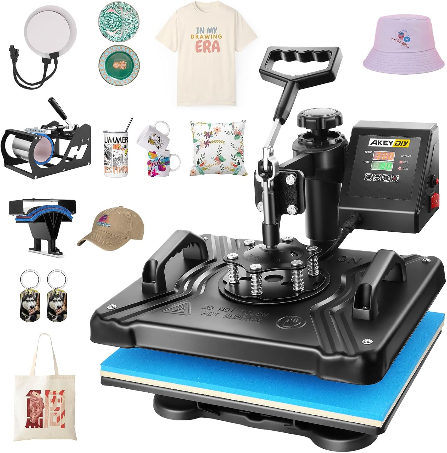 Prensa Térmica Sublimadora AKEYDIY 5 en 1, 12x15 pulgadas, Azul