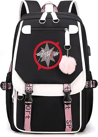 Roffatide Stray Kids Rucksack Merchandise Laptop Bookbag for Girls Boys with USB Charging Port and Headphone Port