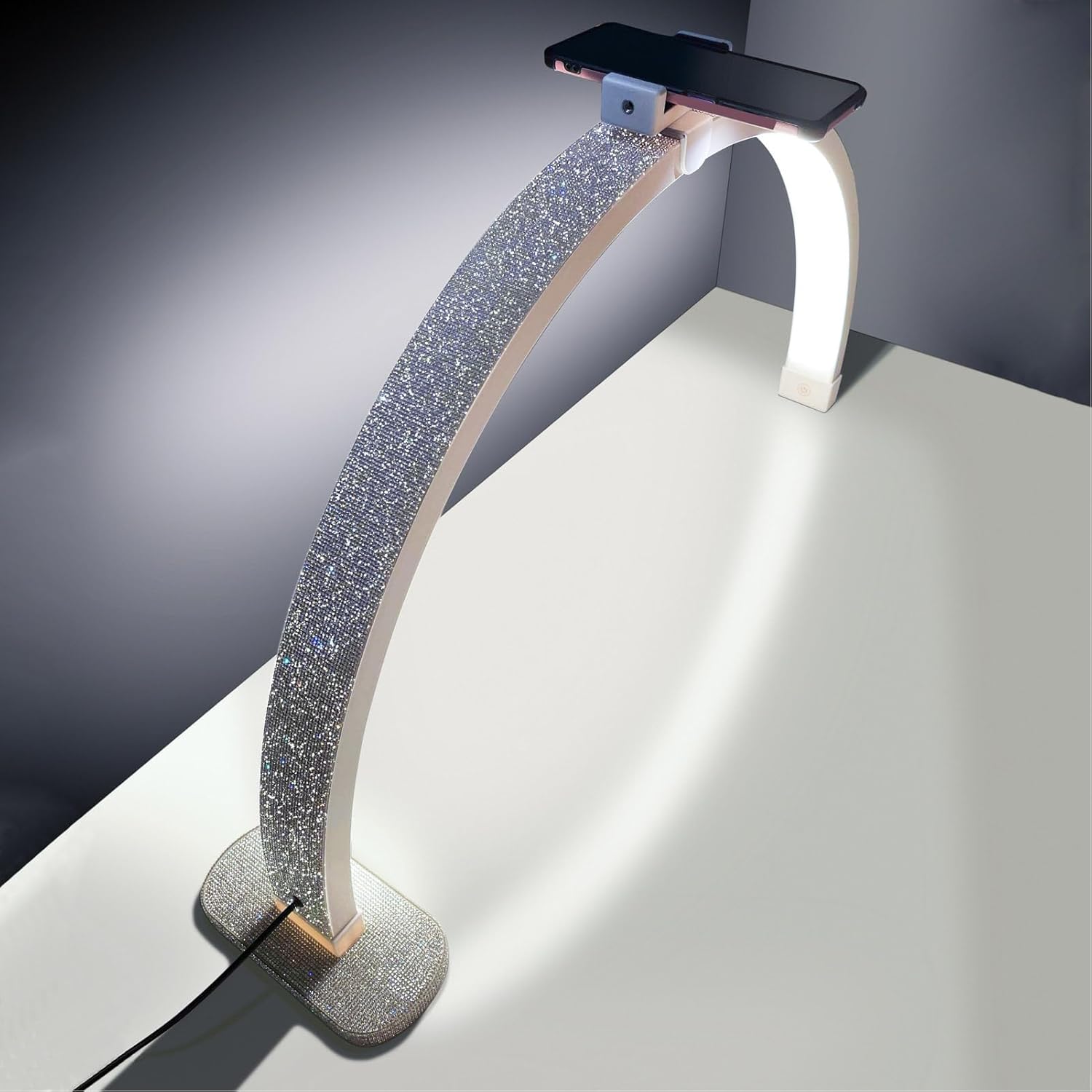 XUMIUZIY Half Moon Light for Nail Desk, 16 20W Nail Desk Lamp with Phone Holder, 3200-5600K Color Temperature, Touch Control, Lash Light for Eyelash Extensions, Beauty, Tattoos, Crafts