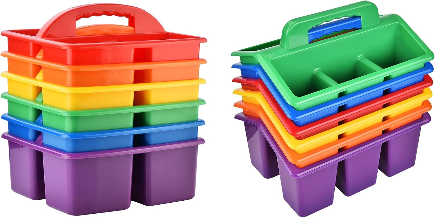 ALINK Plastic Classroom Caddy Organizer with Handle for Kids, Pencil, Crayon, Marker, School Supplies, 6 Colors