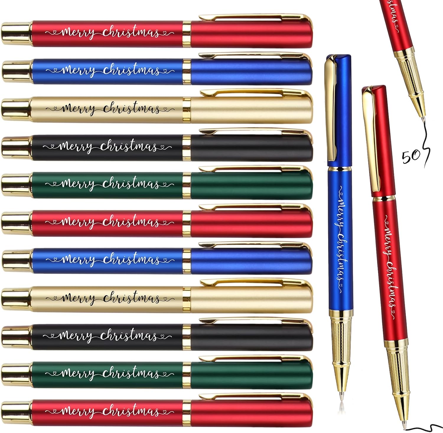 Honoson 50 Pcs Christmas Pens Bulk Thank You Employees Gifts Merry Christmas Sign Gel Holiday Pens Bulk for Adults Coworker Party Teacher Nurse Team School Office Home Supplies