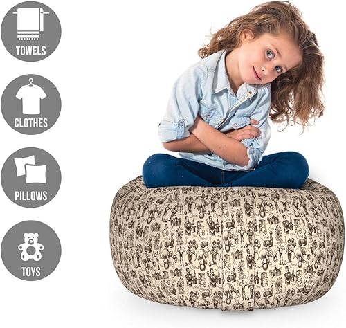 Miniatura 77 de Ambesonne Bolsa de juguetes de almacenamiento para perros, patrón con cachorros de raza pura, Bichon Pug Spitz Dachshund Poodle Shih Tzu, Rosa y