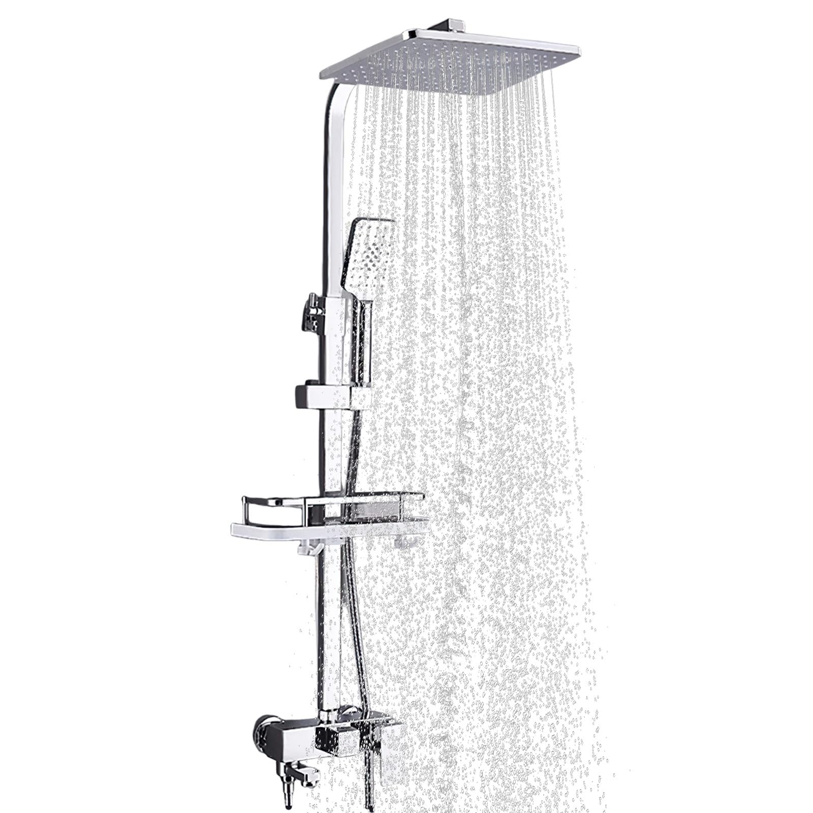 Columna de Ducha,Duchas de Baño con Cabezal Cuadrado (Plateado-3 Marcha) | Duchas de Baño Columna y Mango Ducha,3 / 4 Modos,Altura Ajustable,Cabezal,Chorro,Grifo,Acero Inoxidable