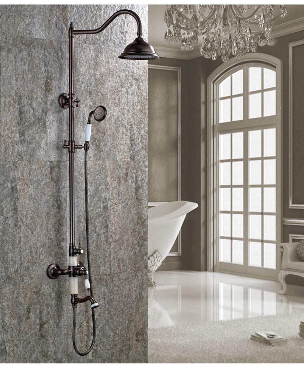 Lujo jade decoración aceite frotado bronce baño lluvia ducha conjunto de grifo mezclador tapa grifo grifo grifo con aerosol