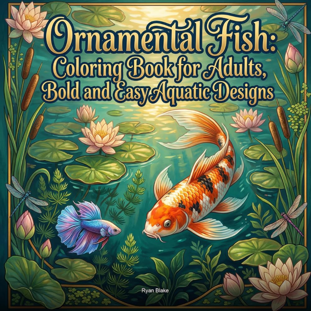 Ornamental Fish: Coloring Book for Adults, Bold and Easy Aquatic Designs: 40 Beautiful Illustrations of Koi, Betta, Goldfish and Exotic Species for Stress Relief and Relaxation
