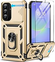 Taisairu for Samsung Galaxy A36 Case with Screen Protector & Slide Camera Lens Cover, Built-in 360°Rotate Ring Stand Shockproof Protective Case for Samsung A36 5G/Samsung A56 5G Case (Gold)