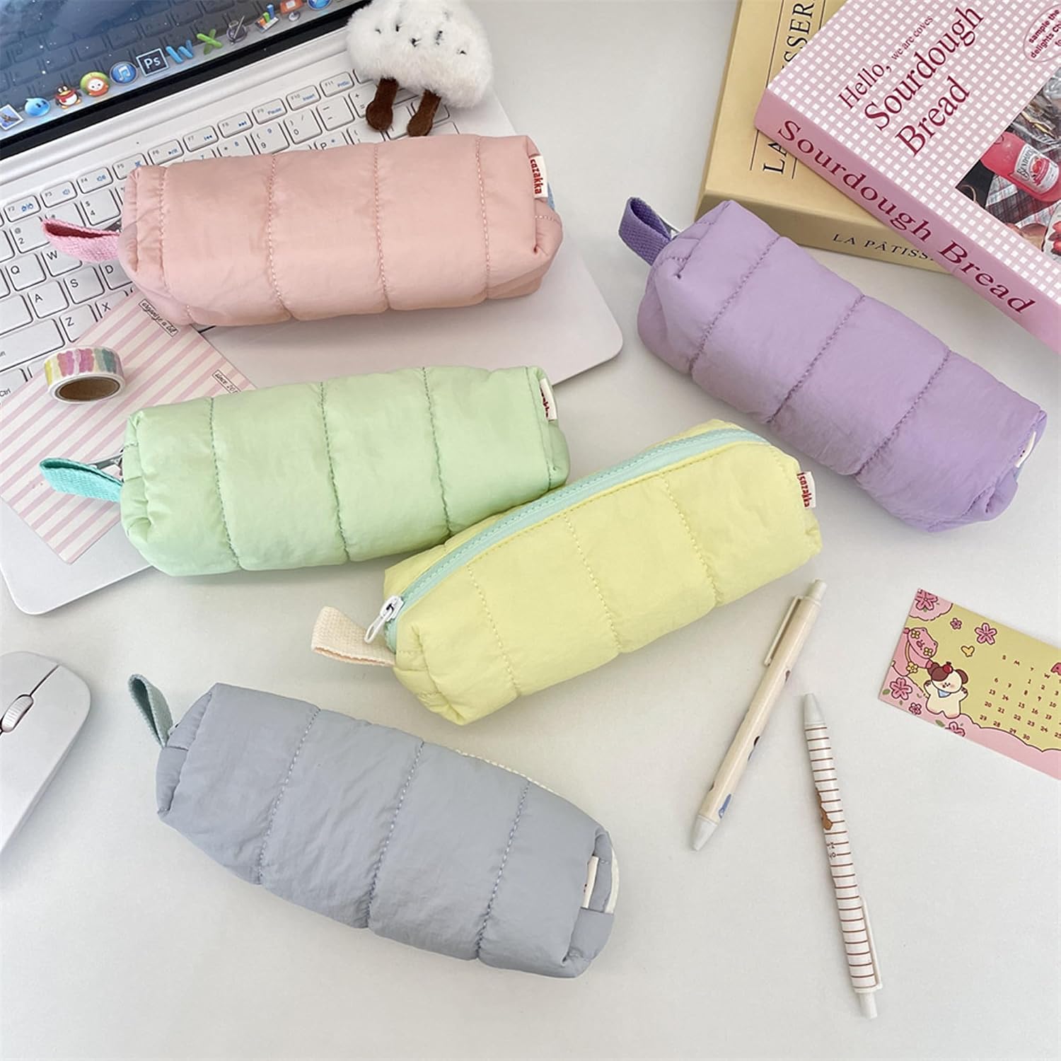 Cute Pencil Case Aesthetic Pen Pouch with Zipper Soft Makeup Bag Stationery Organizer for Kids School Office Travel (Pure-yellow)