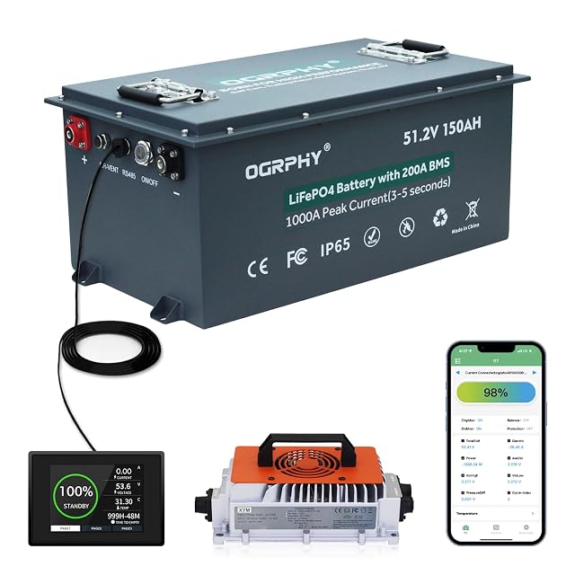 48V 150AH Lithium Golf Cart Battery with Charger Built in 200A BMS with Touch Monitor Mobile APP 48V