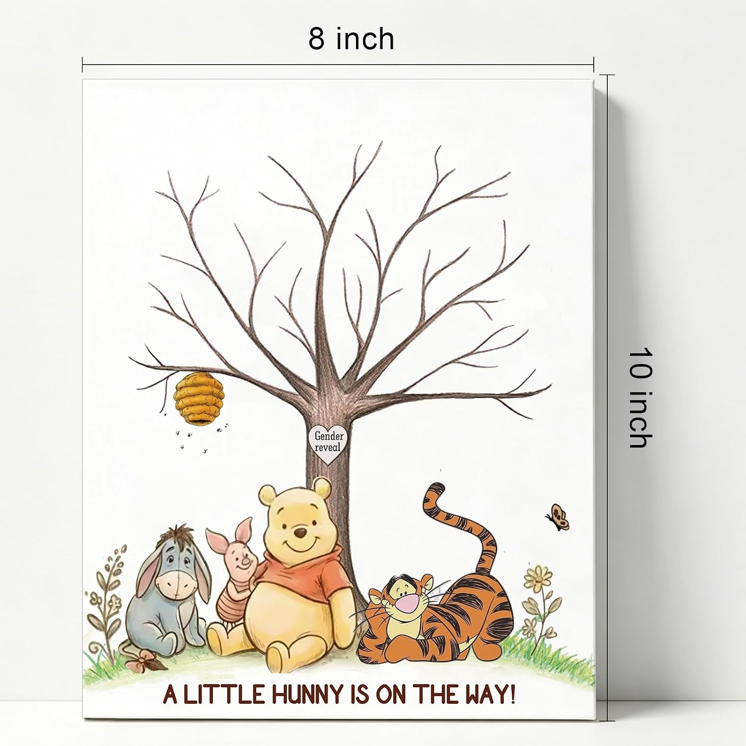 Pooh Bear Gender Reveal Decorations, Gender Reveal Fingerprint Tree Canvas