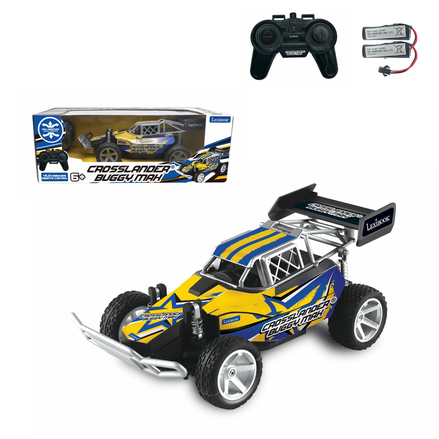 Lexibook, Crosslander MAX, Buggy Todoterreno por radiocontrol, hasta 15 km/h, Mando a Distancia y 2 Pilas Recargables Incluidas, Color Azul/Amarillo (RC22)