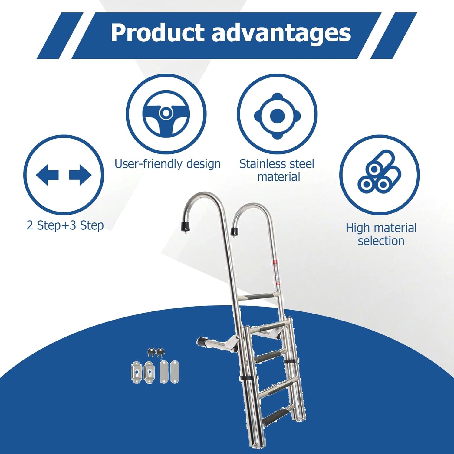 304 Stainless Steel Slip 2 Step+3 Step Folding Telescoping Ladder Folding Dock Ladder 400 LB Replacement for Boats Pontoons RVs Ships