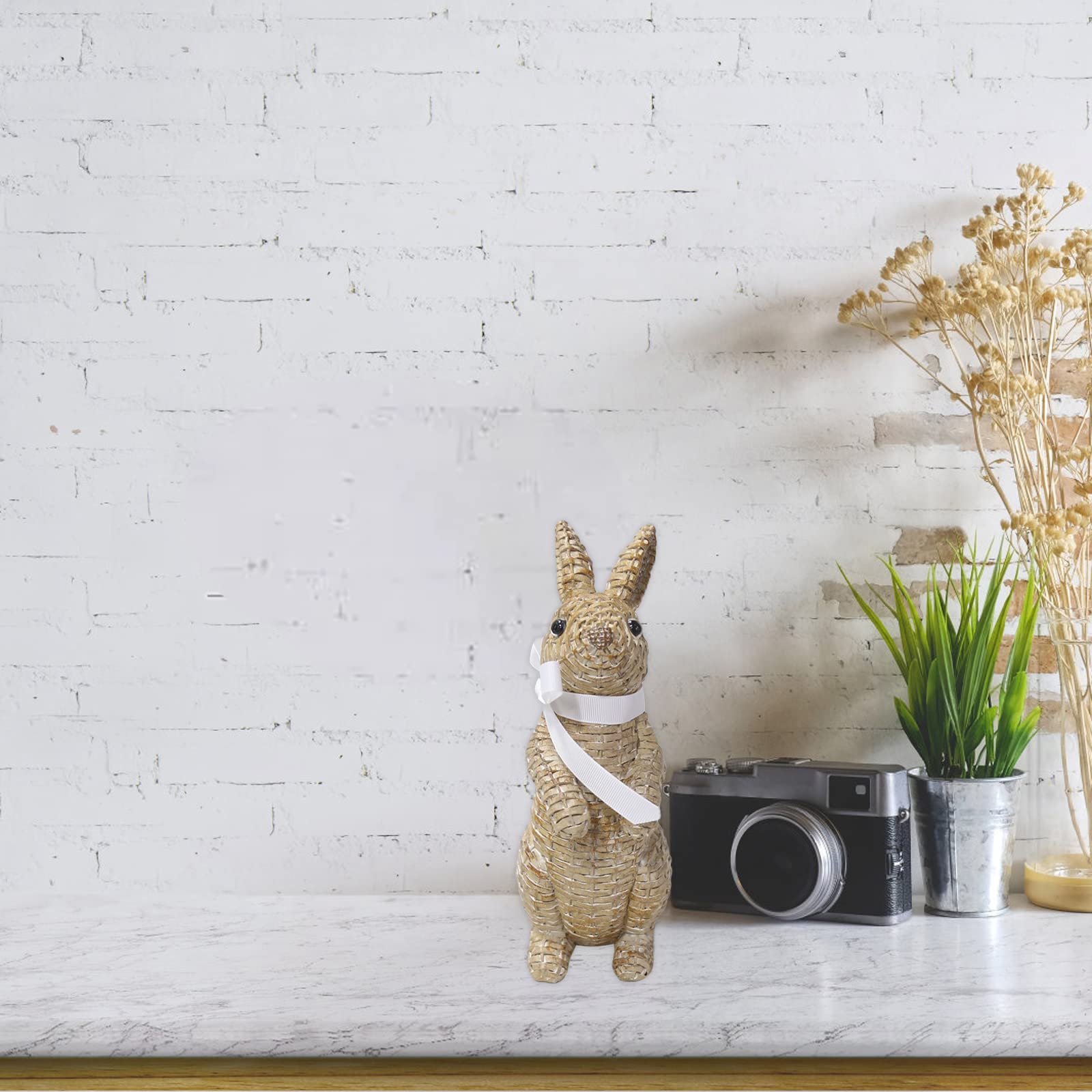 Rattan-Kaninchen-Schleife, Kunstharz-Ornamente für Zuhause, Hof, Rasen, Tischplatte und Osterdekoration, um die Osteratmosphäre zu verbessern, bevorzugte Ostergeschenke (20,6 cm braune
