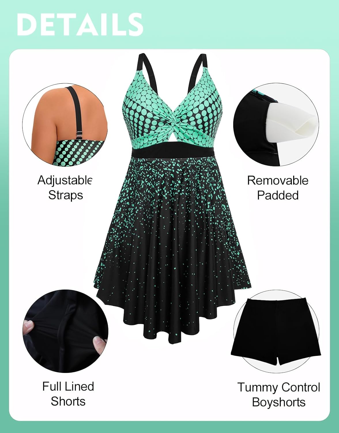 Arolina Plus Size Bathing Suit for Women Swim Dress Tummy Control Swimsuits Two Piece Flowy Tankini with Shorts