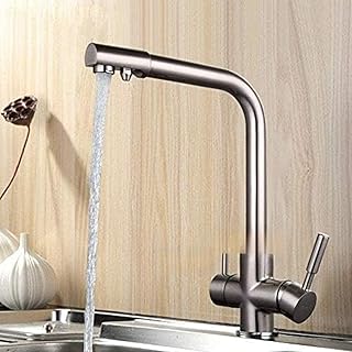 Grifo De Cocina De Níquel Cepillado Con Diseño De Siete Letras, Función De Purificación De Agua Giratoria De 360 ​​grados, Manijas Dobles