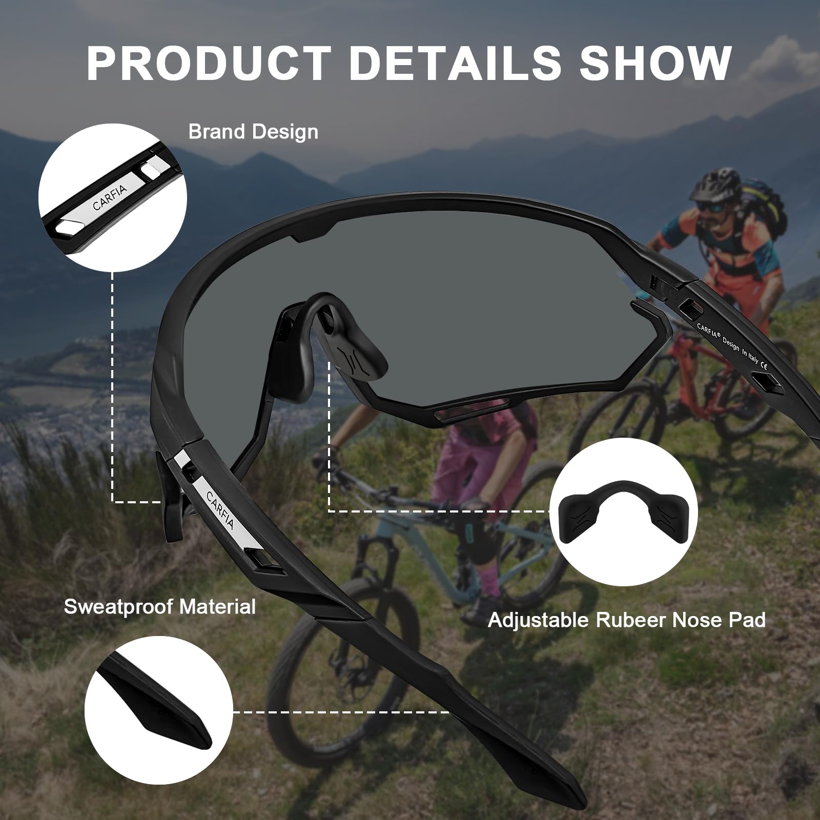 CARFIA Fahrradbrille Schnelle Brille Polarisierte Herren Sonnenbrille UV 400 Schutz Sportbrille für Autofahren Fahrrad Angeln Golf