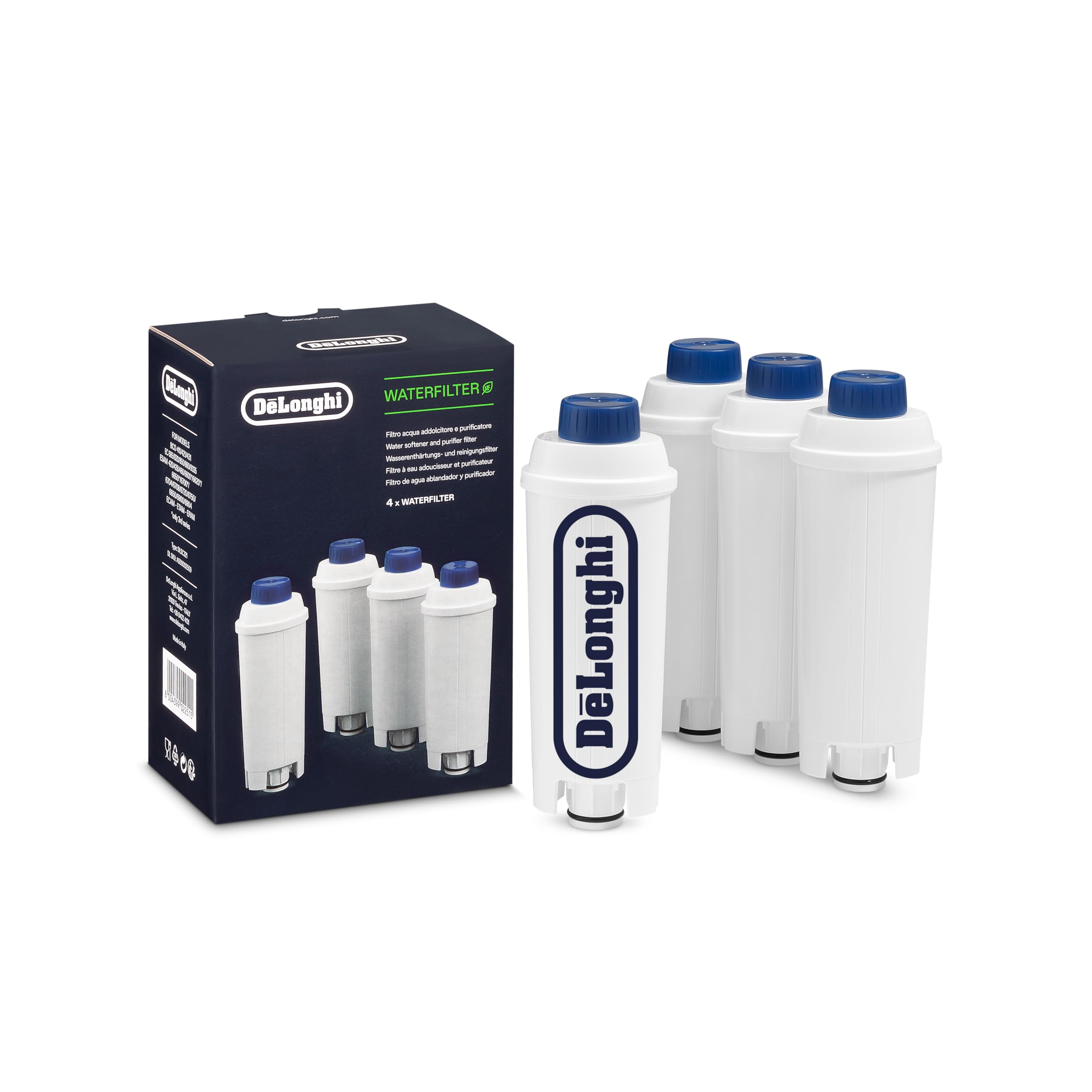De'Longhi Original Wasserfilter 4er Pack DLSC321 - Zubehör für De'Longhi Kaffeevollautomaten mit Wasserfilter, Pflege und Schutz der Maschine, optimiert die Kaffeequalität und schützt vor Kalk