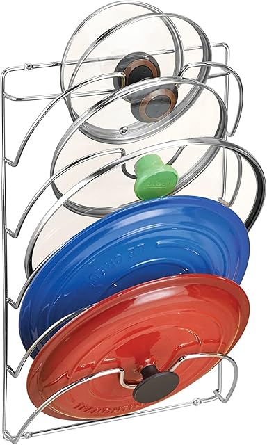 Pan Lids Holder and Organiser, Wall/Door Mounted Kitchen Cabinet Cupboard Saucepans Pan Lids Storage Rack Holder for Pot Covers & Pan Lids(Holds 5 Lids)