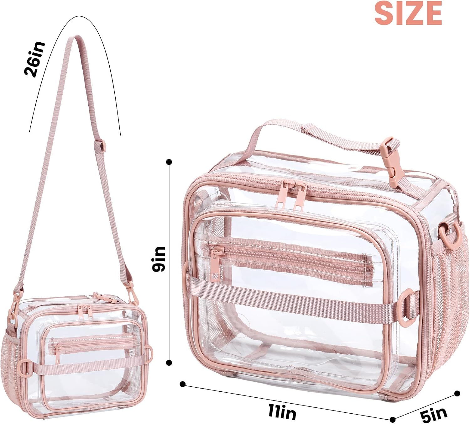 BORMELUN Clear Lunch Bag, Pink, 11x9x6 Inch