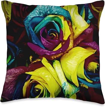 Roses, Rainbow Roses, Digital Art Throw Pillow