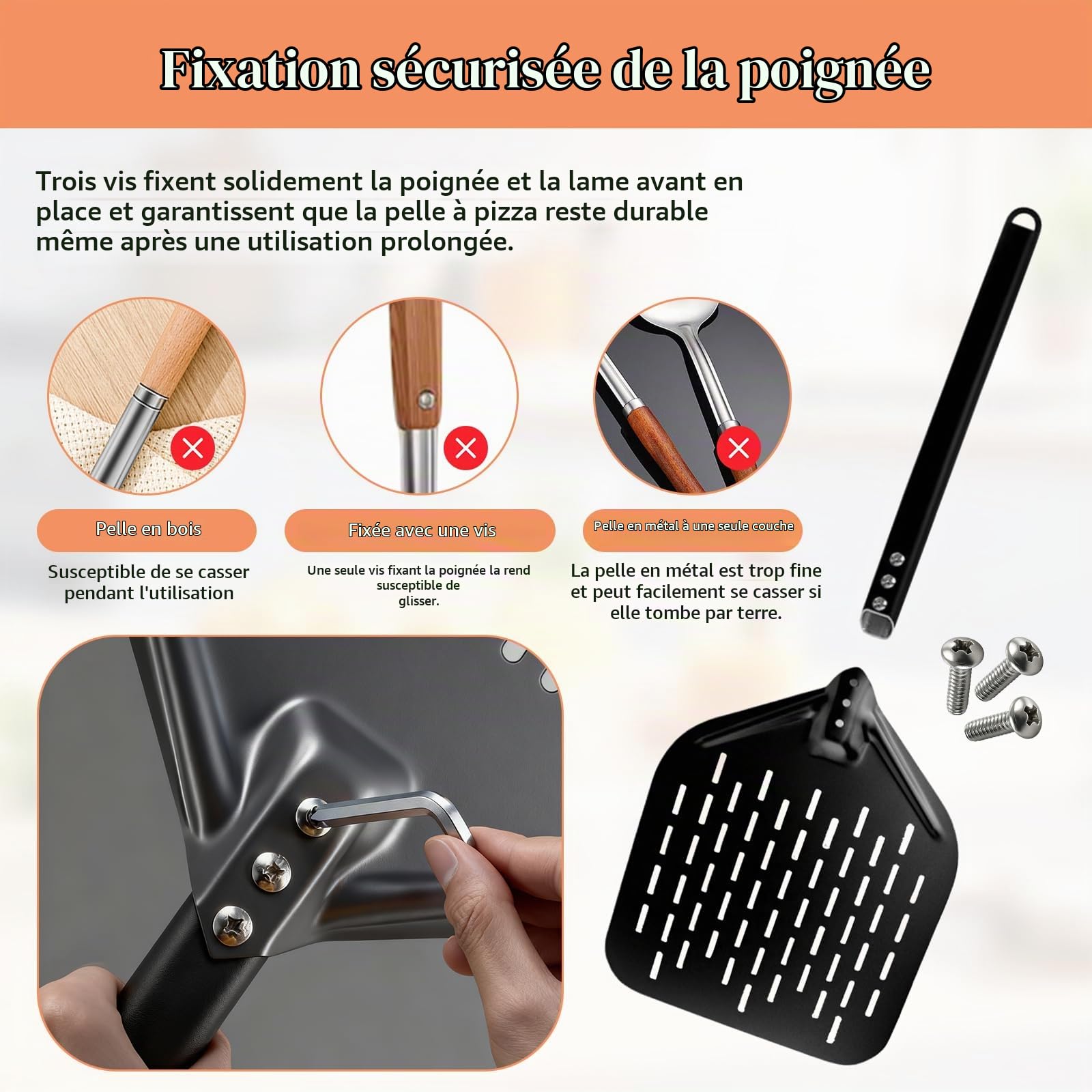 Lot de 2 pelles à pizza perforées en aluminium