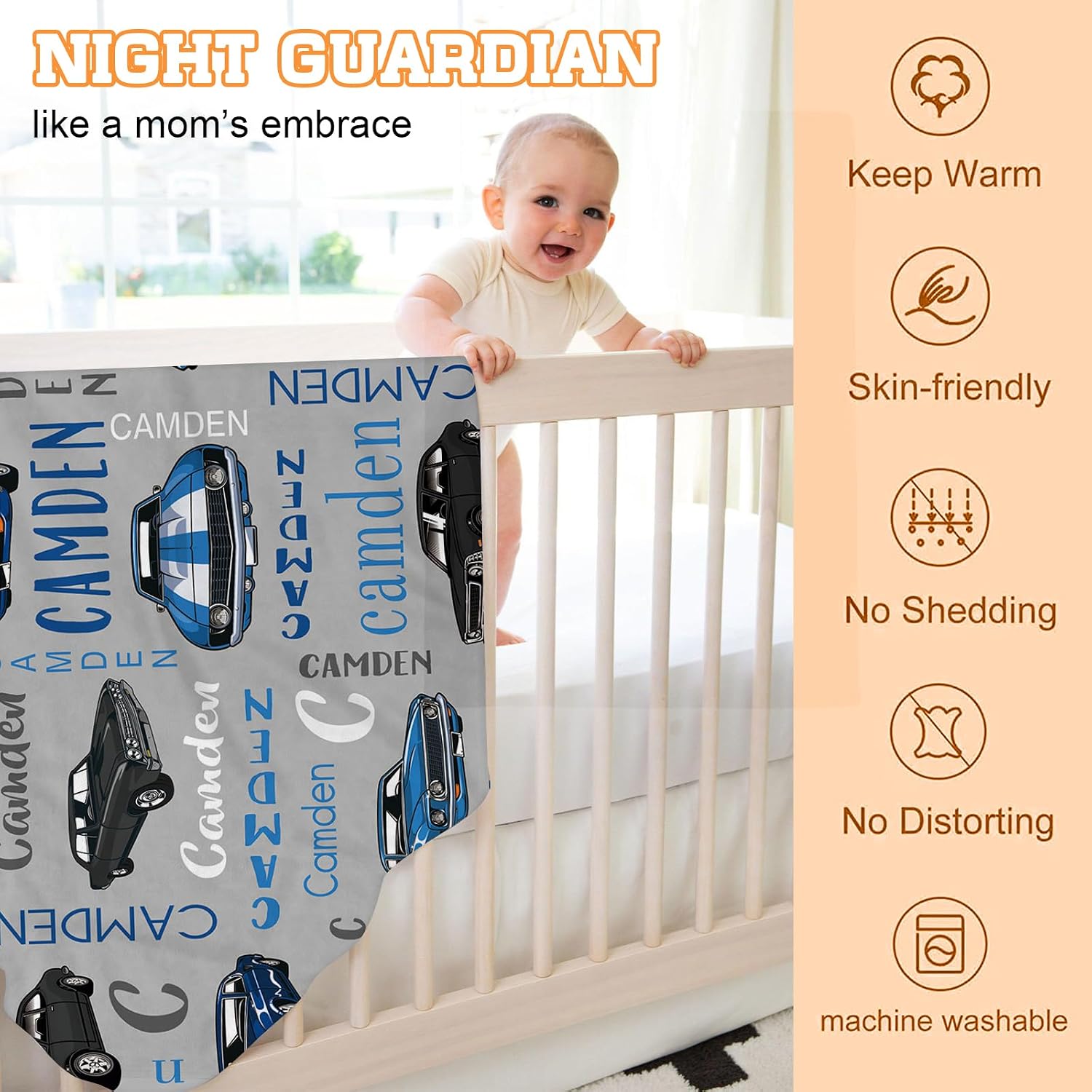 Dyoart Personalized Baby Car Blankets with Name - Receiving Swaddle Blanket with Double Layer Dotted Backing Suitable for Baby Kids Teen Boys Girls Gifts Blue(30"x40")