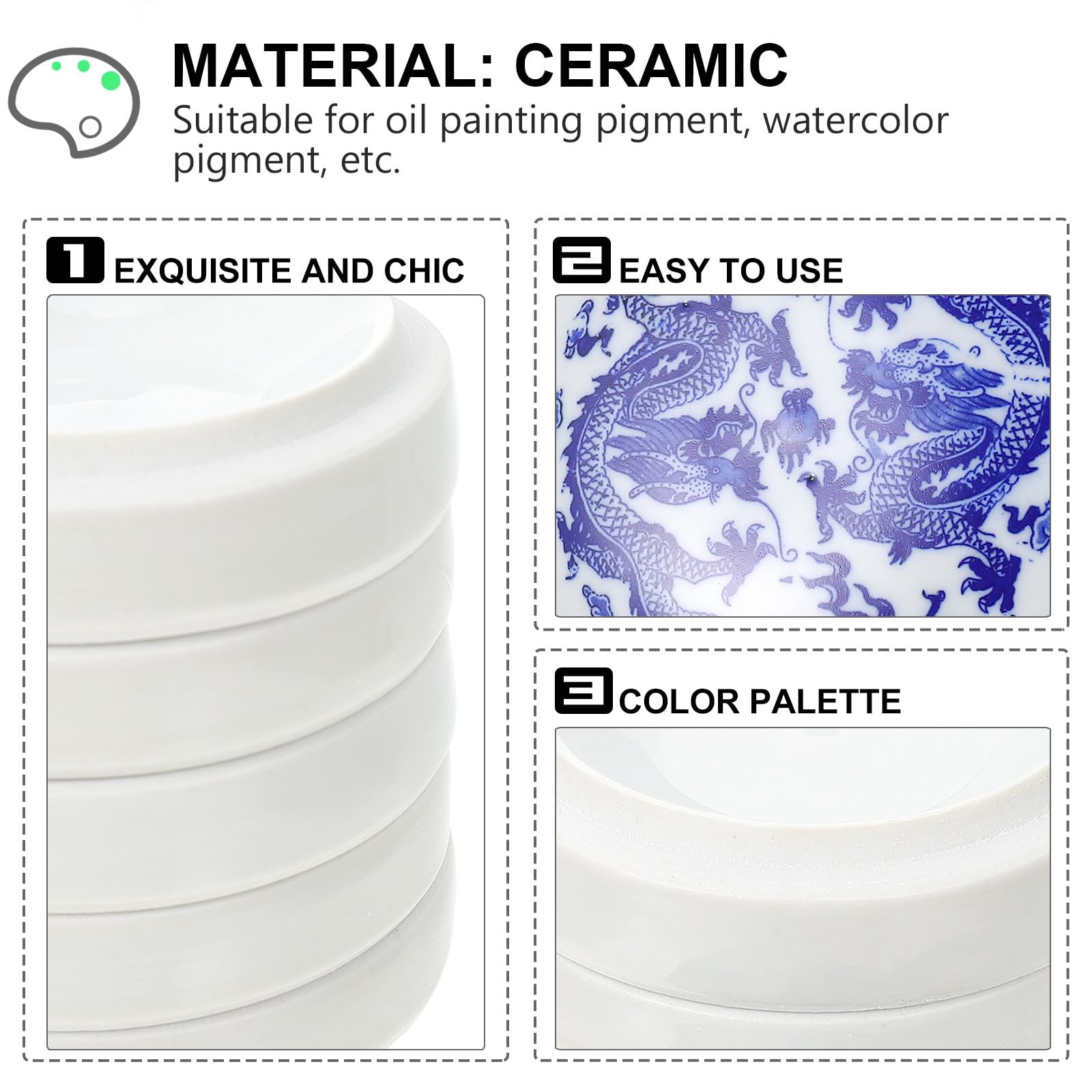 GALPADA Paleta de Pintura de Cerámica de Color Claro con Capas Múltiples, Superficie Lisa y Bordes Redondeados, Caja de Tinta para Caligrafía Adecuado para Artistas y Dibujo