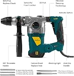 Enventor 1-1/4 pouce SDS-Plus 13A Foreuse rotative pour béton, perceuse électrique de démolition d'embrayage avec 4 Fonctions, Contrôle des vibrations, Chisels, Perceuses