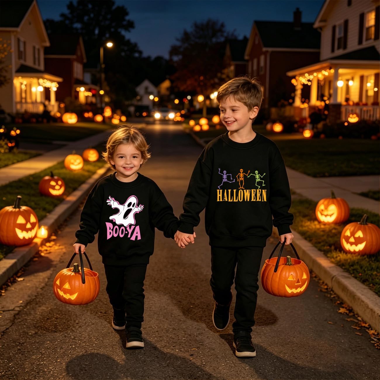 Toddler Halloween Sweatshirts Boys Girls Spooky Ghost Skeleton Pullover Long Sleeve T-shirt 2-7 Years