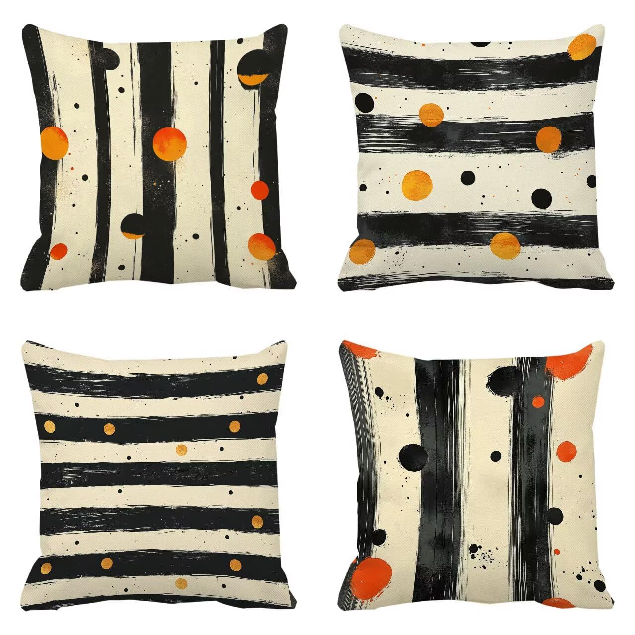 Housse Coussin 75 x 75 cm Lot de 4 Noir Rayures pour Canapé de Jardin et Salon
