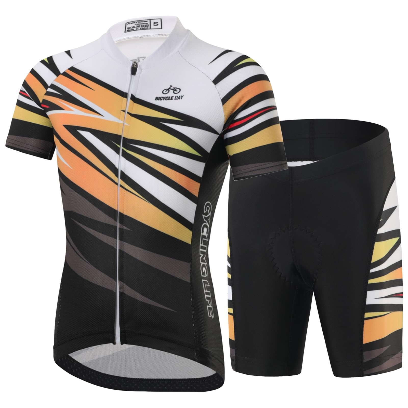 Enfant Garçon Maillots de Cyclisme Fille Séchage Rapide Maillots à Manches Courtes&Shorts de vélo avec Coussin d'Assise 3D Respirant Vêtements de Sport de Cyclisme