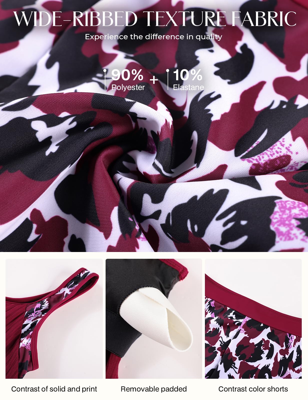 Hanna Nikole Tankini sportivo da donna, per il tempo libero, costume da bagno a due pezzi, motivo floreale, top imbottito con pantaloncini
