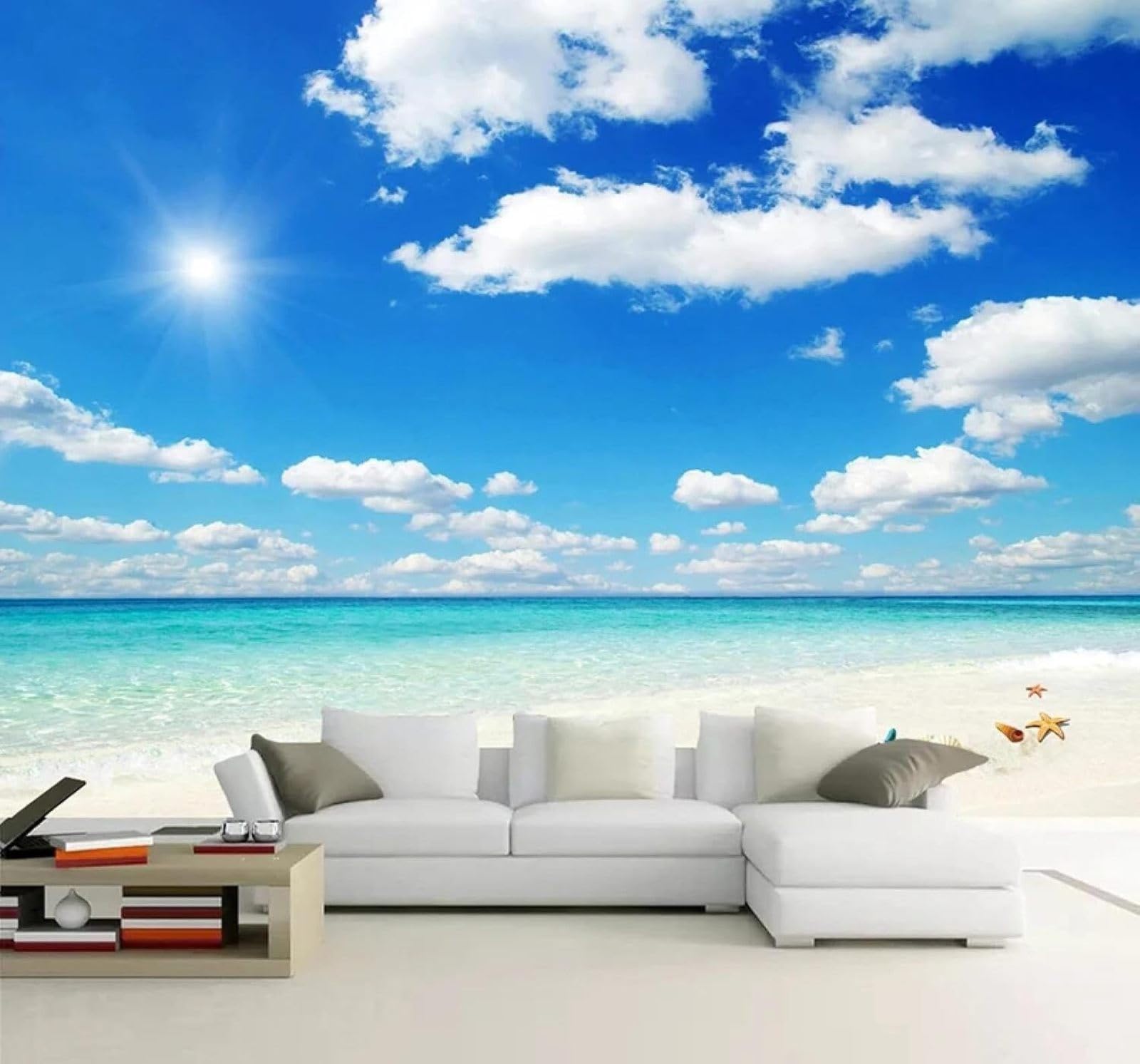 XLMING Beautiful Blue Sky White Clouds Beach Scenery 3D Wallpaper Luxury Home Dining Decor Paste Sofa Living Room The Wall for Bedroom Mural-430cm×300cm