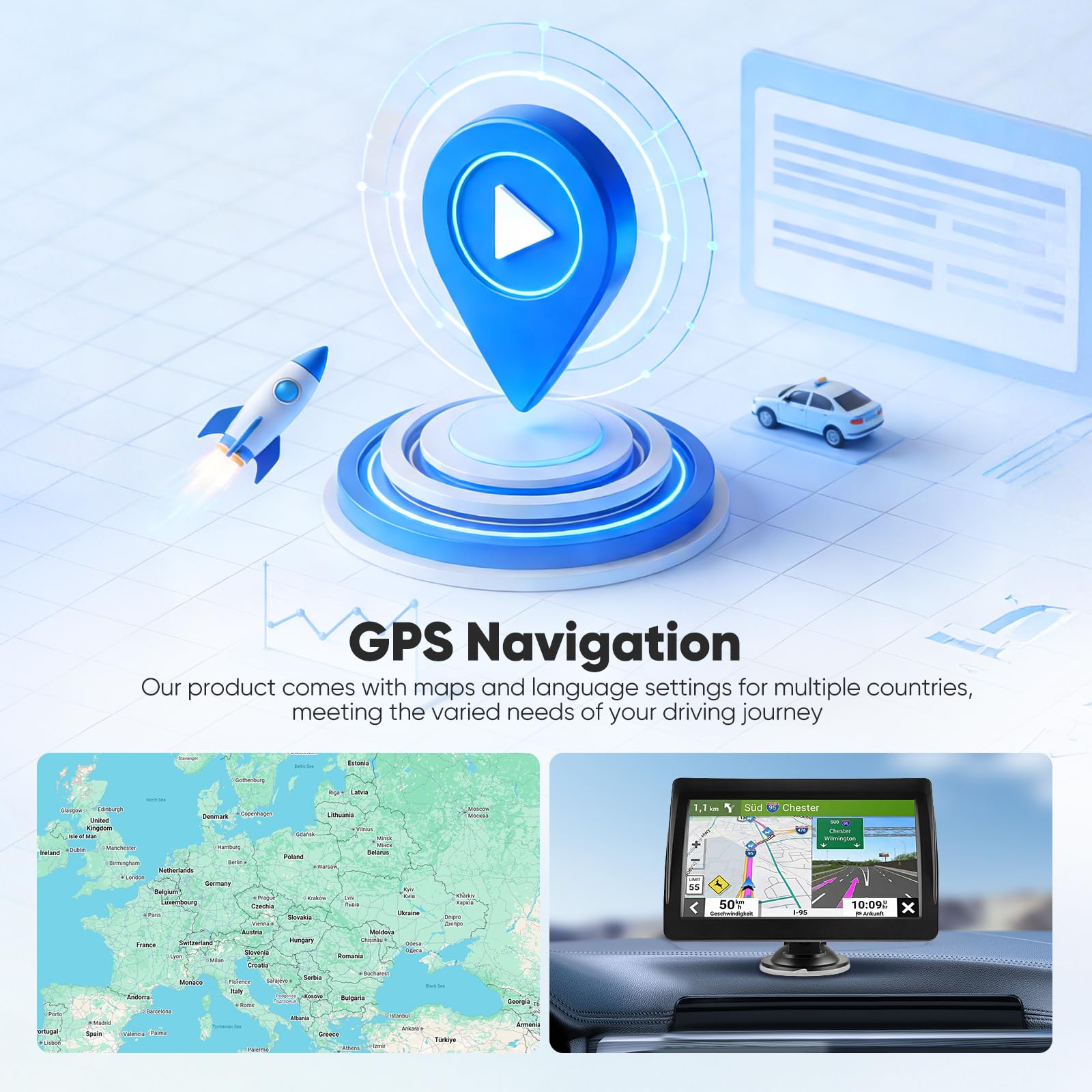 7 Zoll Navigationsgeräte für Auto, GPS LKW Navigationsgeräte mit 2026 aktuellsten Europa Karten, HD TFT Touchscreen Auto Navigationsgerät mit Sprachführung & Abbiegehinweisen, PLZ-Suche