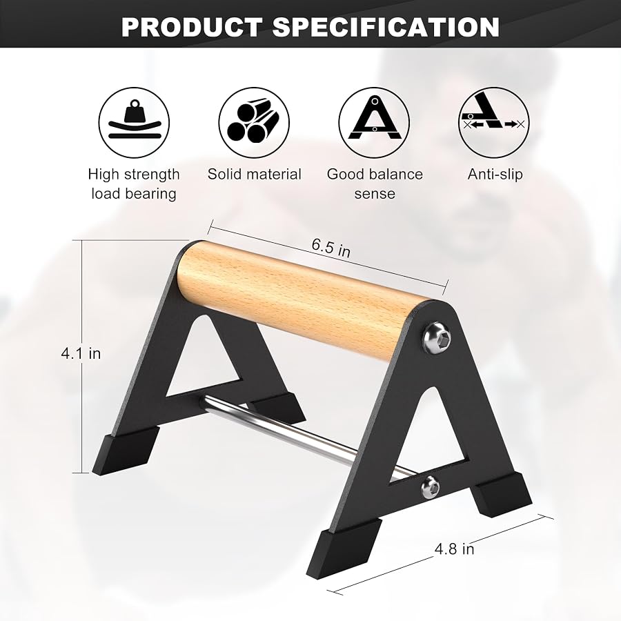 Mochantum Wooden Push Up Bars for Floor, 6.5 Inch, 500 lb, Black, 2 PCS Set - image 2