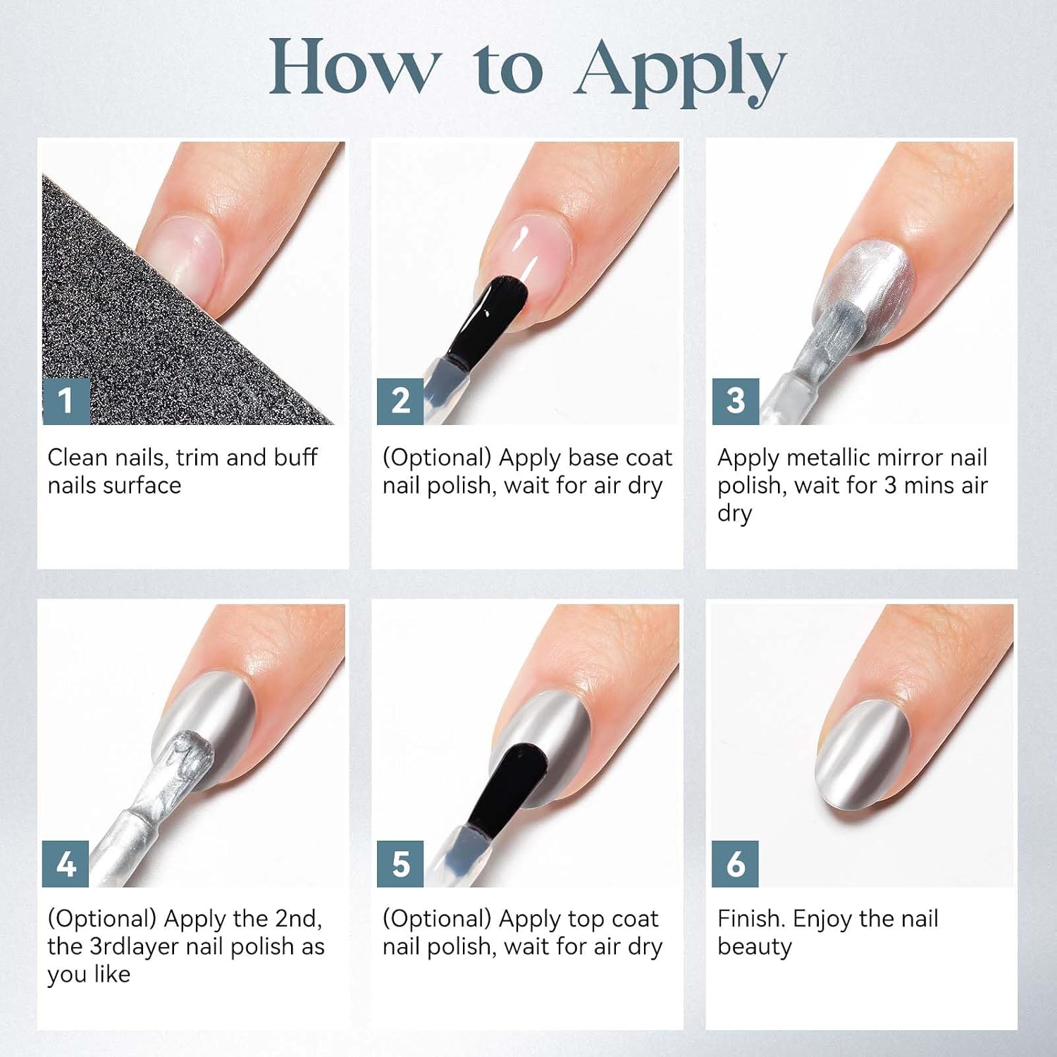MIZHSE Silver Mirror Nail Polish, Quick Dry Metallic Nail Polish, Air Dry Fast Chrome Nail Lacquer Bright Color Oil-based Nail Art Manicure Home DIY