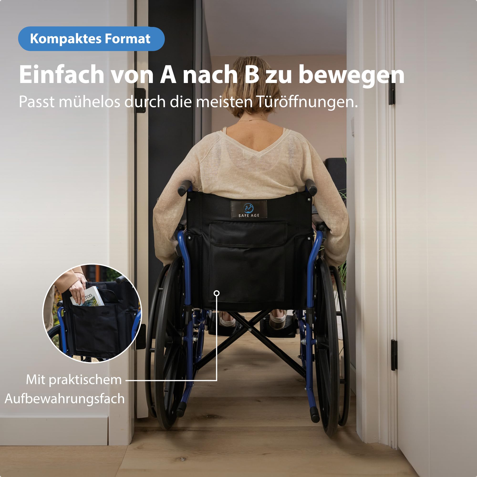 Safe Age® ROLLSTUHL FALTBAR LEICHT: Mit nur 18,6 kg und rund 32 cm Faltbreite passt er in jeden Kofferraum, ideal als Reiserollstuhl