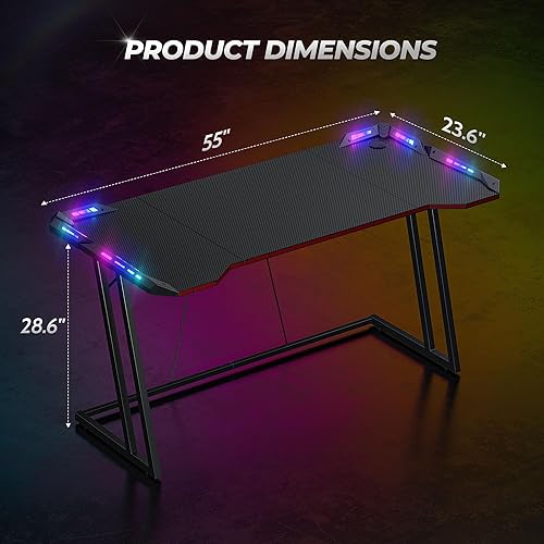 Miniatura 11 de CubiCubi Escritorio simple para juegos en forma de Z de 55 pulgadas, estación de trabajo para jugadores, computadora casera, superficie de fibra de