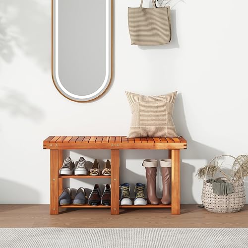 Miniatura 2 de Tangkula - Banco de 3 niveles para zapatos, banco de almacenamiento de entrada, organizador de zapatos con asiento, estante de zapatos para botas,