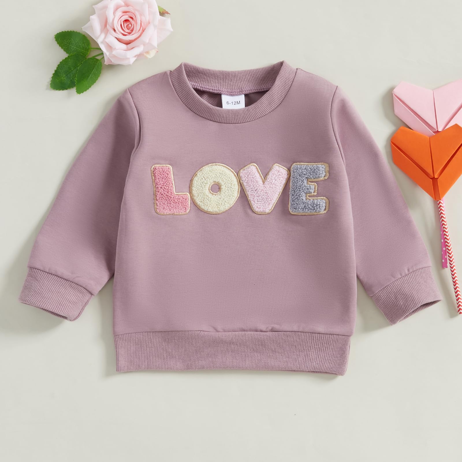Socutebabe Toddler Valentines Outfits Baby Girl Clothes Love Embroidery Long Sleeve Crewneck Sweatshirts Pullovers (Purple, 18-24 Months)