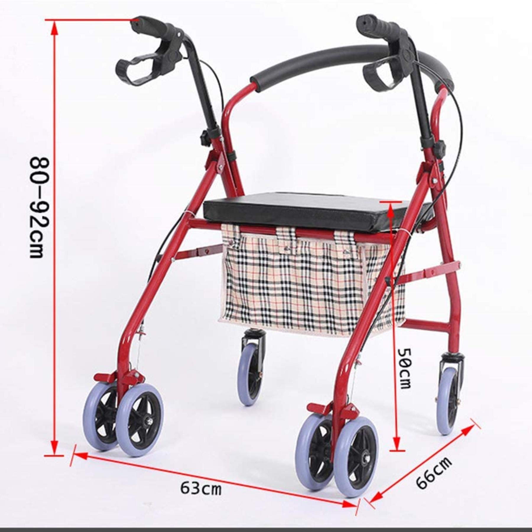 Sedile Imbottito Freni bloccabili Maniglie ergonomiche e Borsa per Il Trasporto Ausili per la Mobilità Altezza Regolabile per Anziani Leggero (Blu)