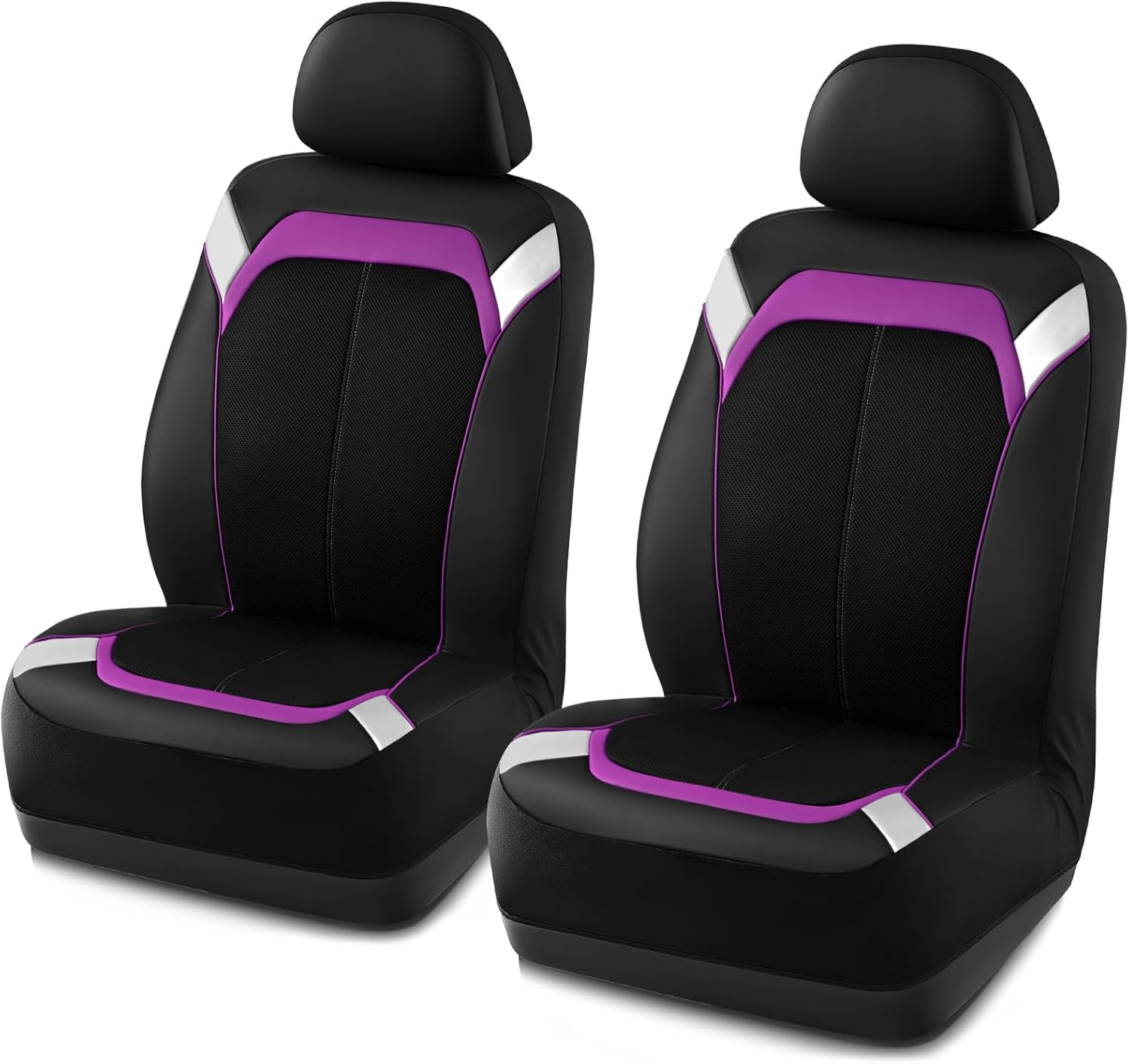 PIC AUTO Car Seat Cover – Silver & Purple Leather with Breathable Mesh Seat Cover for Cars, Stylish Two-Tone Leather Front Seat Covers, Universal Fit, Durable for SUV, Truck, Sedan, Vehicles