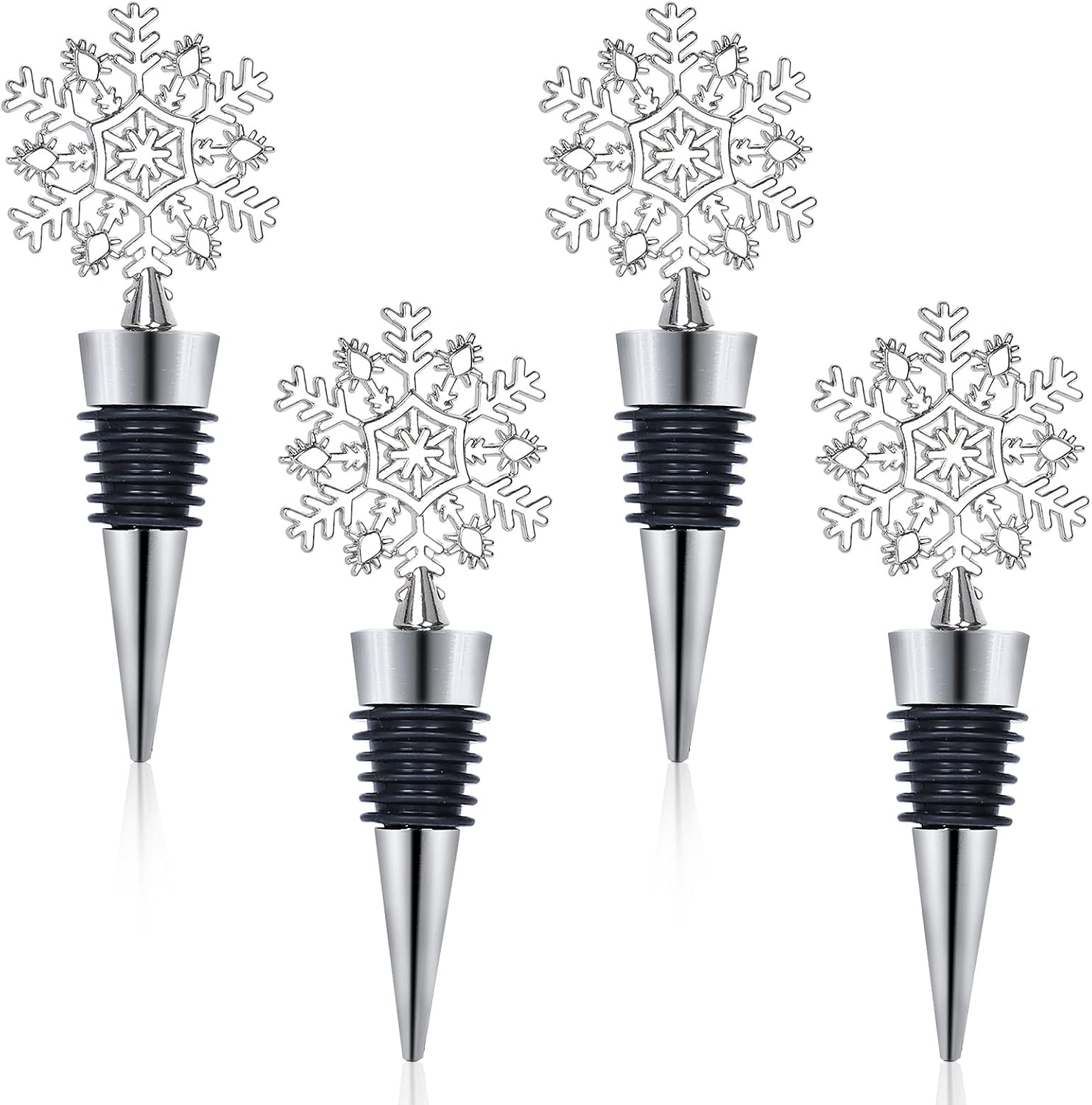 Whaline 4 Pieces Snowflake Wine Stopper Christmas Decorative Bottle Stopper Metal Beverage Beer Stopper for Keeping Wine Fresh Winter Birthday Wedding Bar Tool Home Kitchen