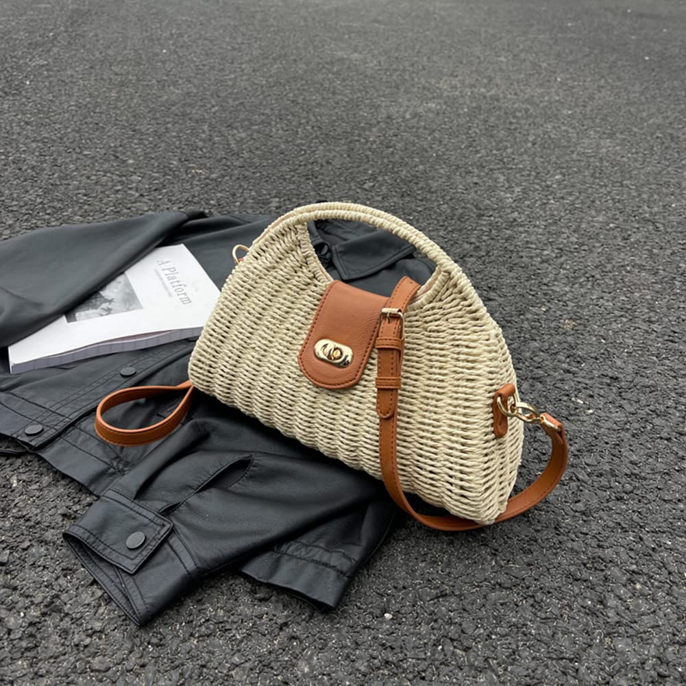 Sacs d'été tissés à la main avec poignée supérieure - Mode - Vacances décontractées - Sac tissé à la main - Simple et élégant - Sac de paille pour femme