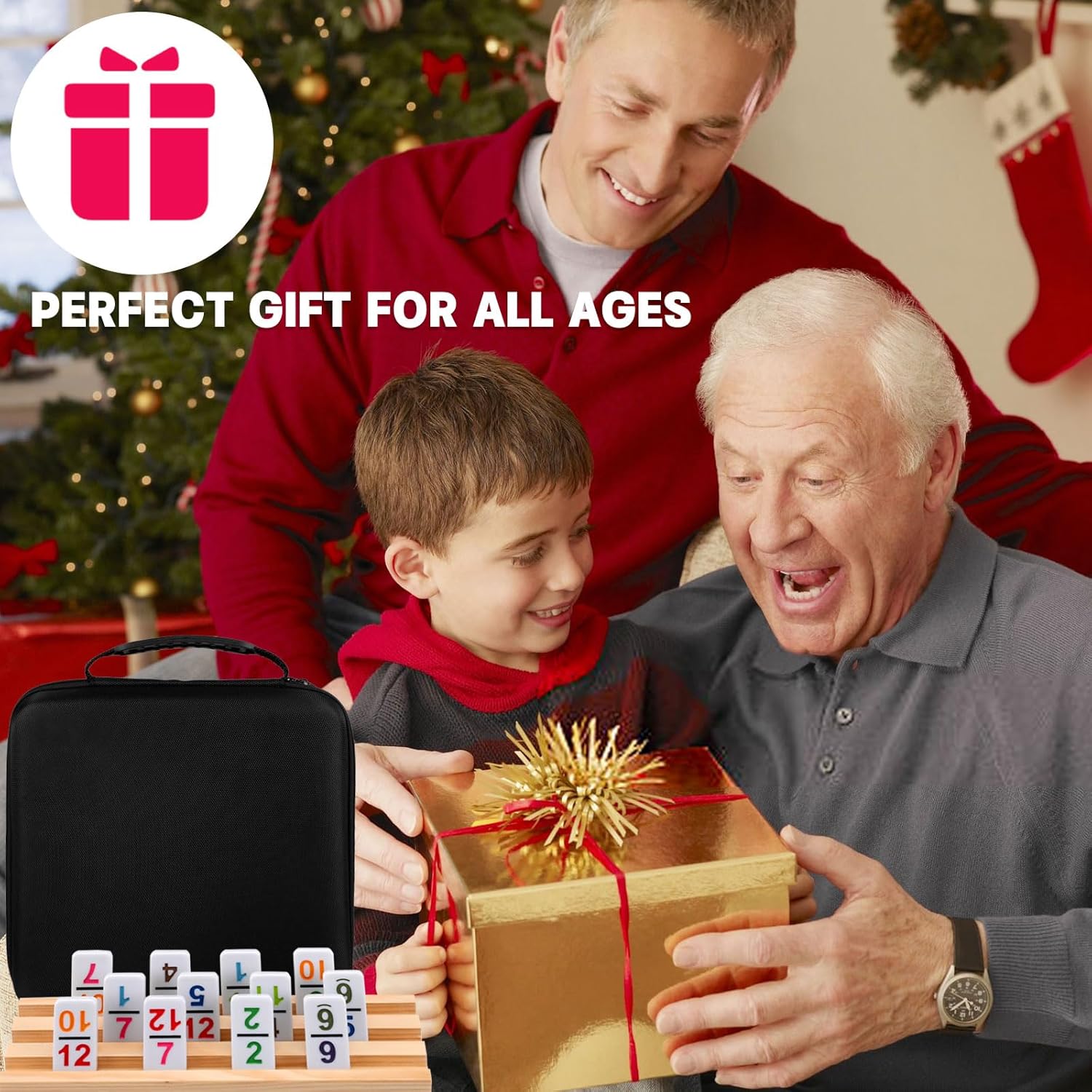 Mexican Train Dominoes Set Numbers and 8 Wooden Holders, Double 12 Travel Domino Train Game with 91 Colored Tiles and Protable Case, Number Domino Set for Kids, Adults Family Board Team Games