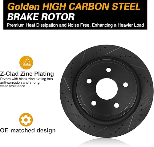 Miniatura 7 de WEIZE Kit de freno delantero y trasero para camión y remolque, acero de alto carbono y rotores ranurados perforados de refrigeración máxima +